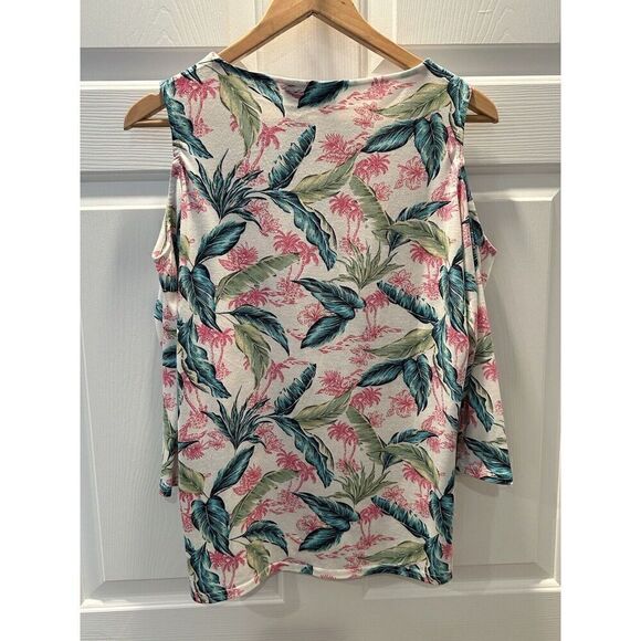 CARIBBEAN JOE WOMEN'S Medium Cold Shoulder Palm Trees - Picture 2 of 6